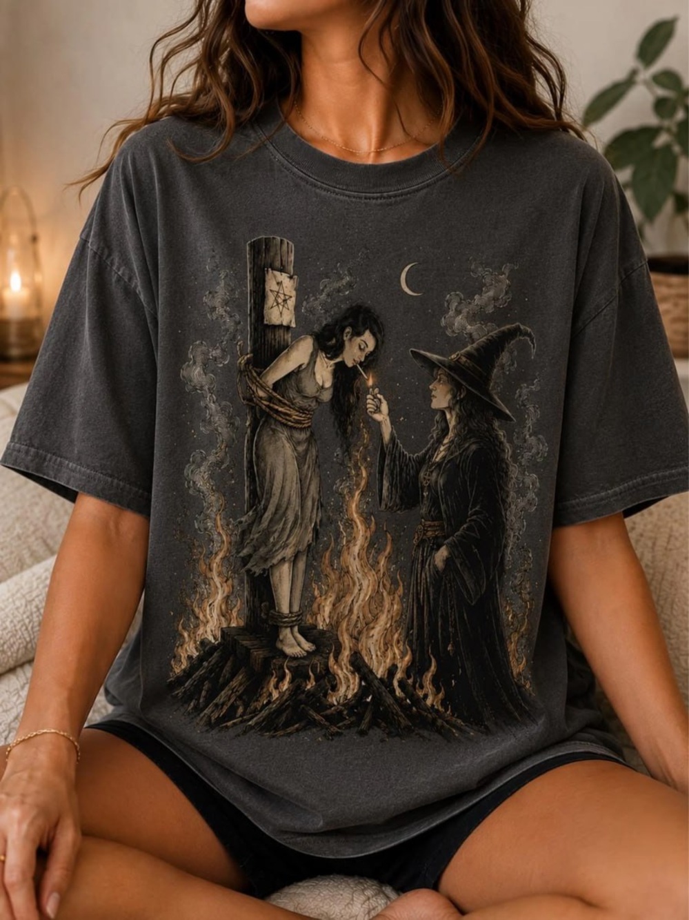 Comfort Colors Pepper Graphic Witchy Burning Scene Short Sleeve Tee